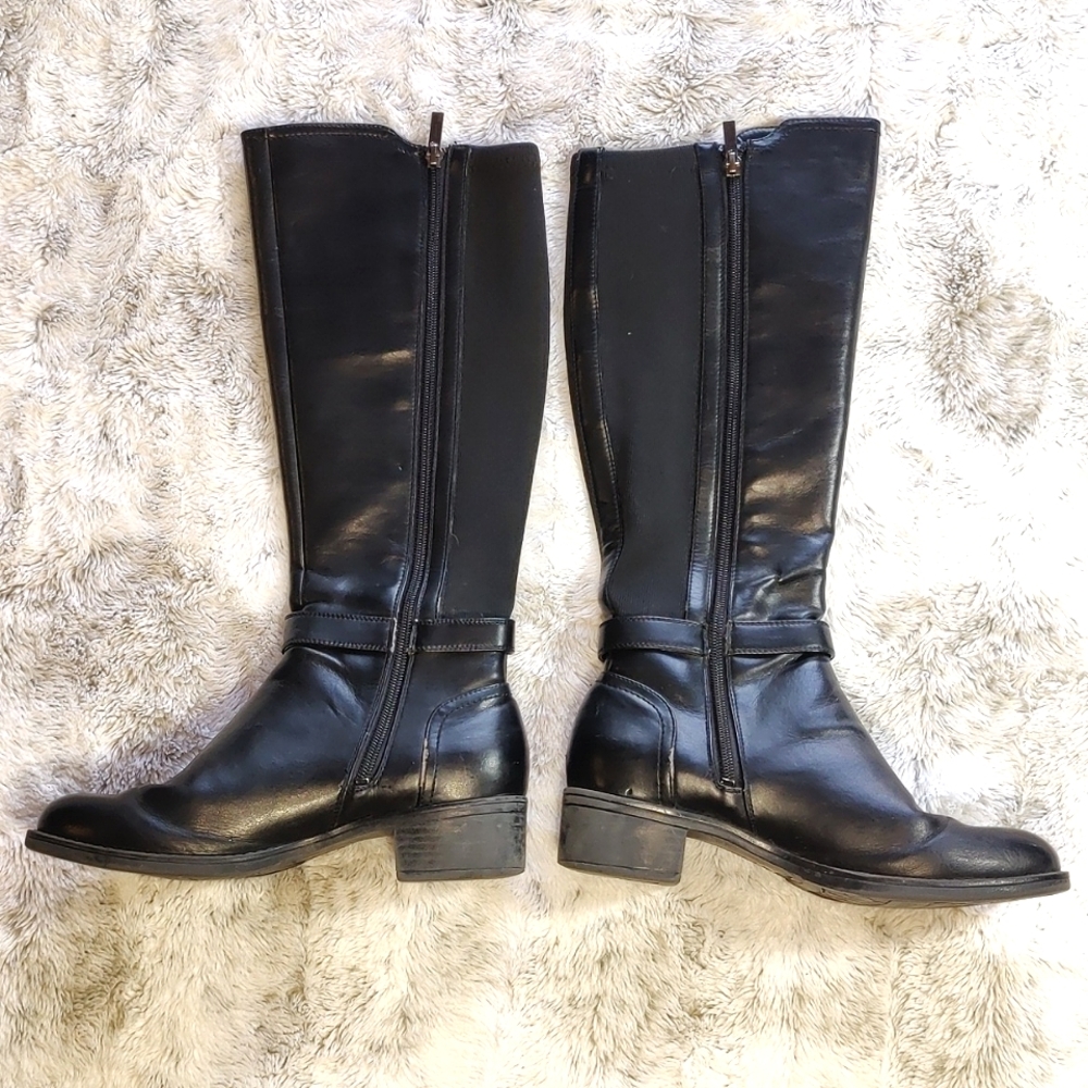 Franco Sarto Women's All Black Faux Leather and Fabric Long Boots Size 7.5M - Picture 2 of 16